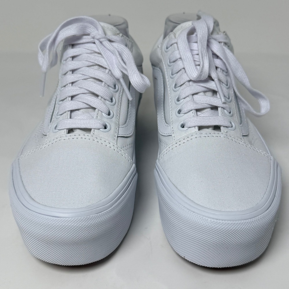 Vans Old Skool Stackform True White Canvas Platform Sneakers Mens 7 Womens 8.5 - Picture 3 of 16